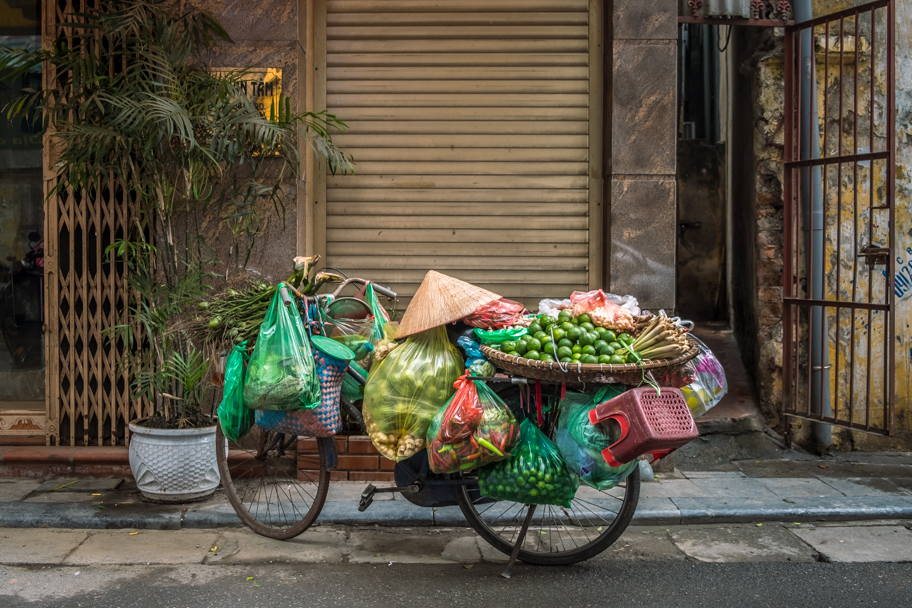 Bicycle laden with goods for sale, Hanoi, Vietnam | Barbara Cameron Pix | Food & Travel Photographer