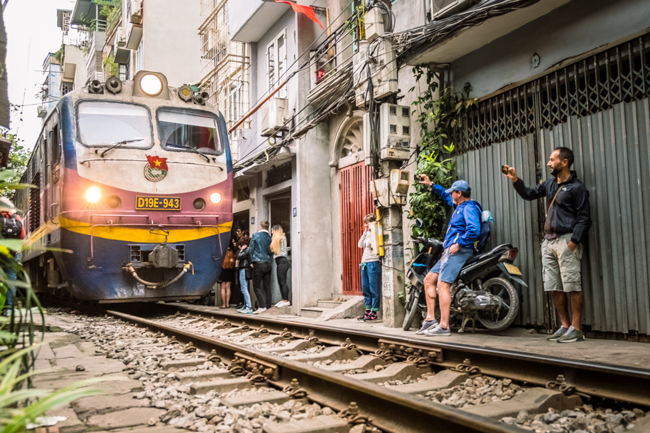 Tourists flock to train street, Hanoi, Vietnam | Barbara Cameron Pix | Food & Travel Photographer